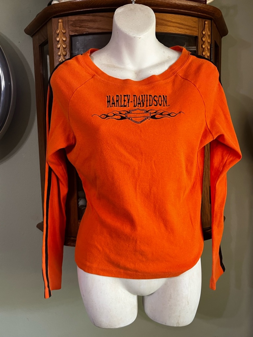Vintage Harley Davidson Y2K Style Orange Black Racer Stripe Fitted Too Medium